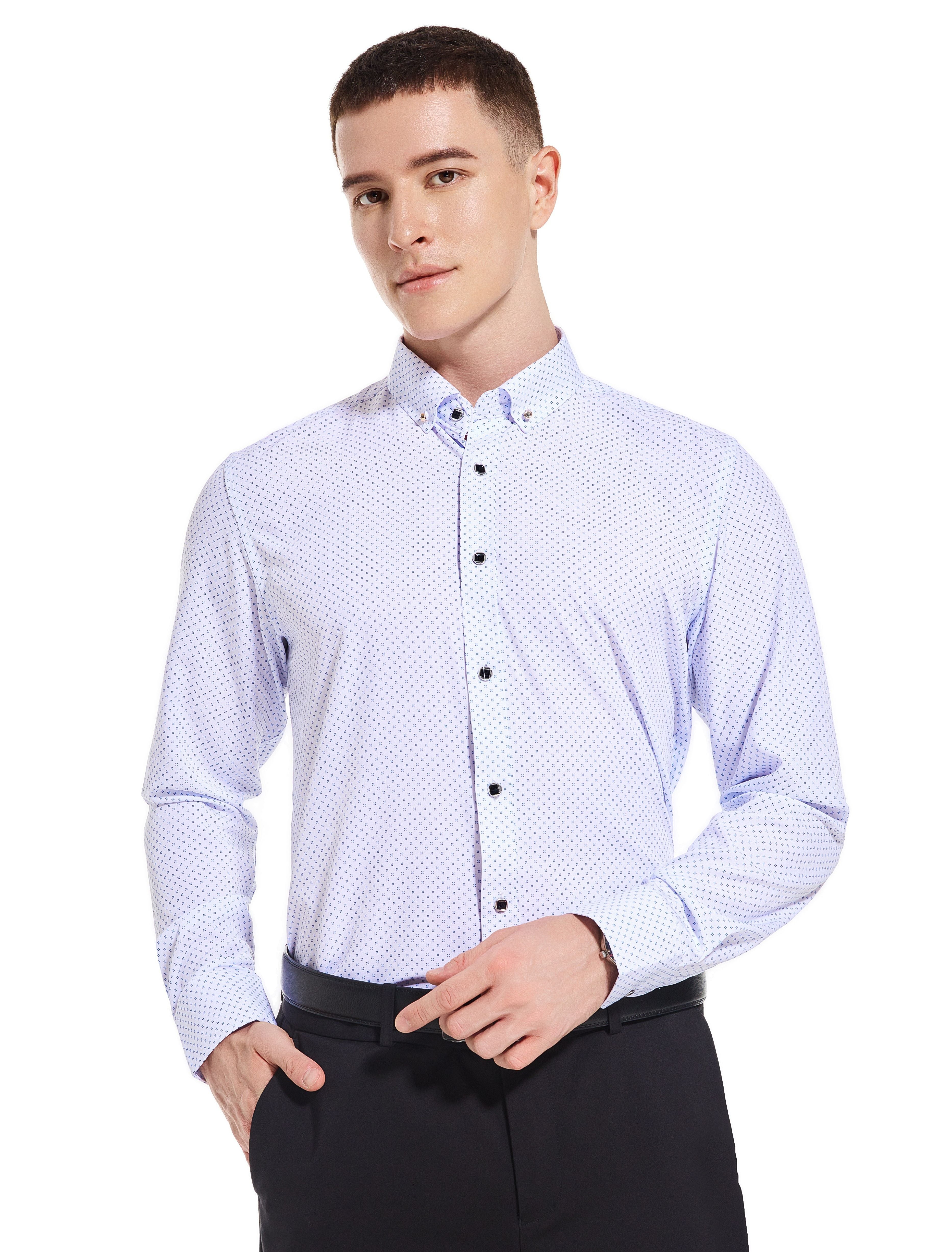 Men's Little Flowers Pattern Allover Print Lapel Collar Design Dress Shirts,