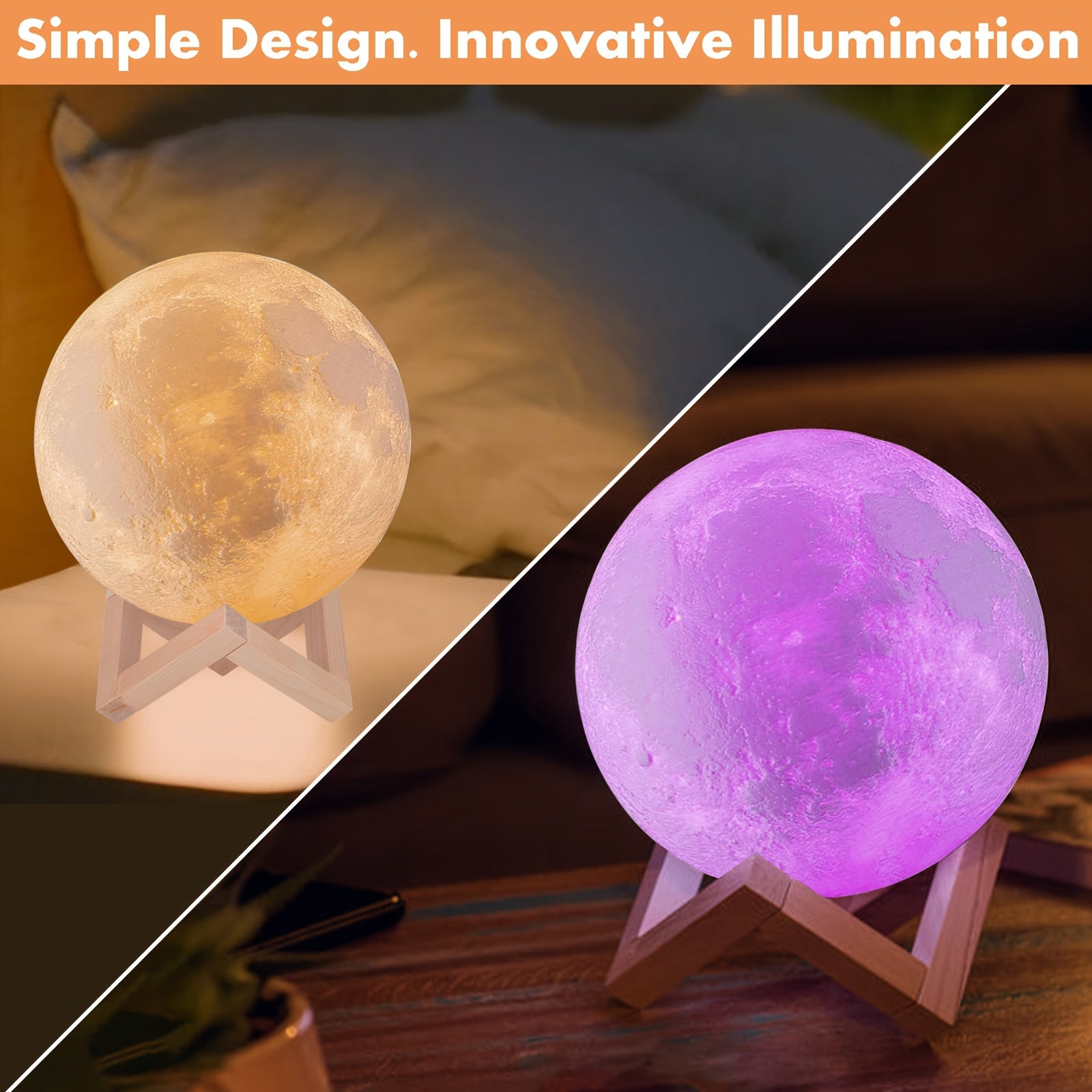 Enchanting 3D Moon Lamp with Remote - USB Rechargeable, Touch Control Night Light for Bedroom Ambiance - Perfect Gift for Valentine's Day & Christmas, Includes Wooden Stand