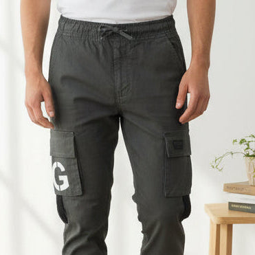 Men’s Dark Grey Cargo Jogger Pants 17-24 Years - Casual Drawstring Trousers with Pockets | MH