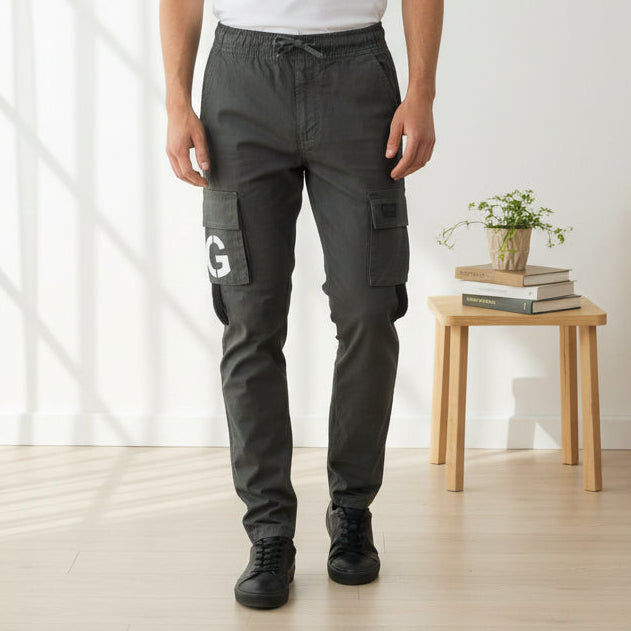 Men’s Dark Grey Cargo Jogger Pants 17-24 Years - Casual Drawstring Trousers with Pockets | MH