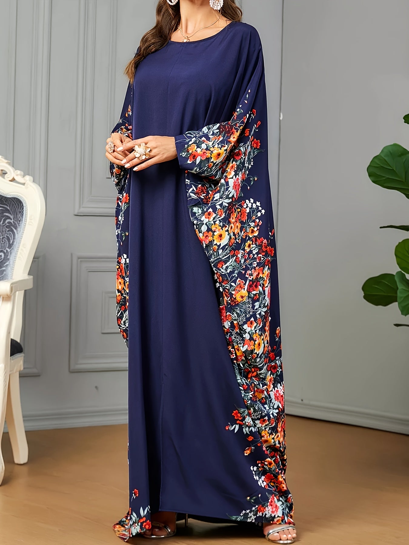 [Elegant | Floral Print] Long Sleeveless Elegant Floral Print Abaya ./MH