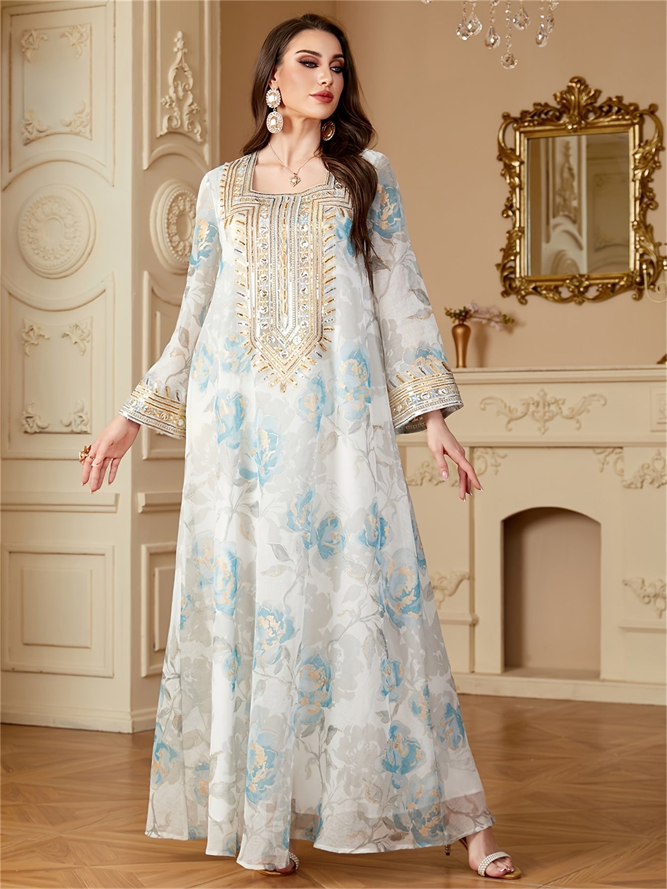 Muslim Women's Floral Print Abaya ./MH