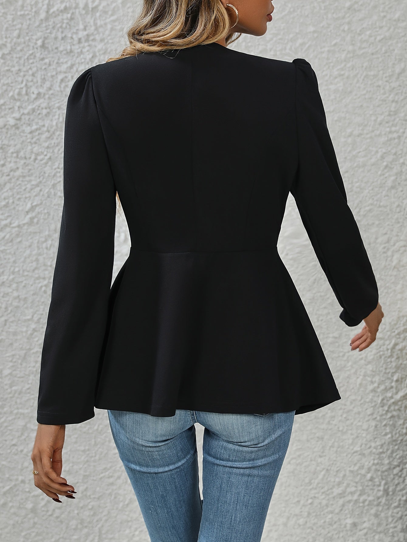 Notched Collar Flare Blazer, Elegant Long Sleeve Button Front Coat,