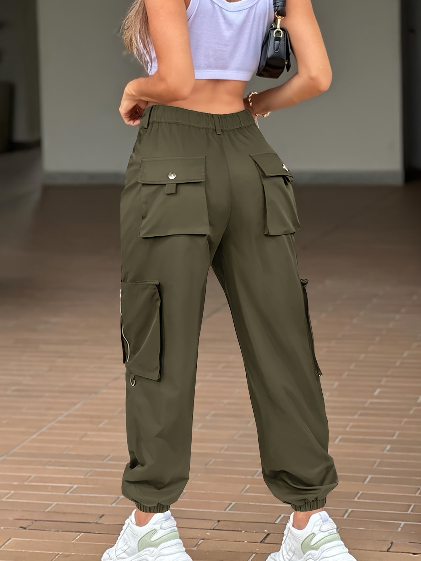 SwaKAKI Women's High-Waist Cargo Tapered Pants we Gre, /MH