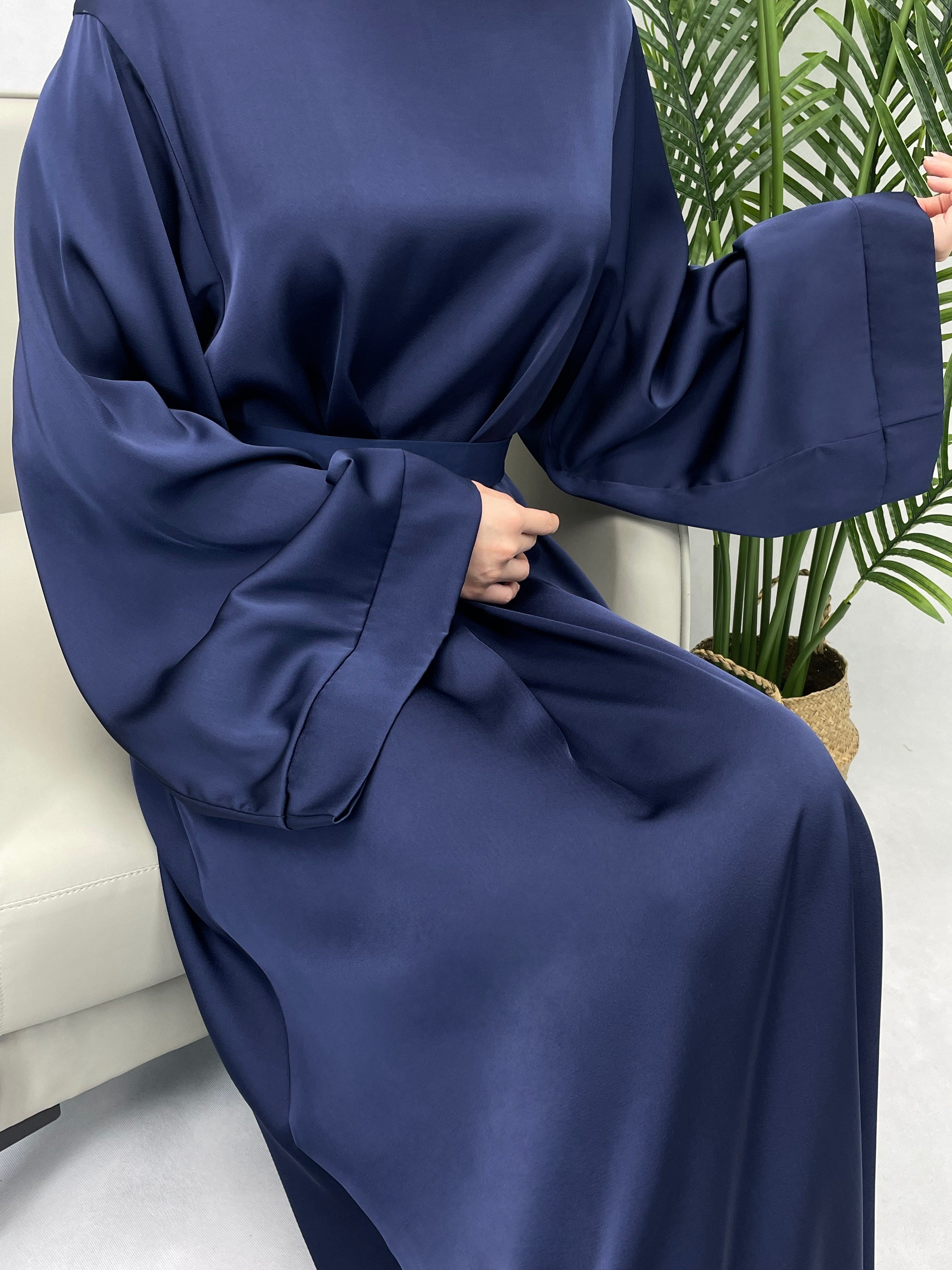 Solid Maxi Kaftan Abaya, Modest Crew Neck Long Sleeve ./MH