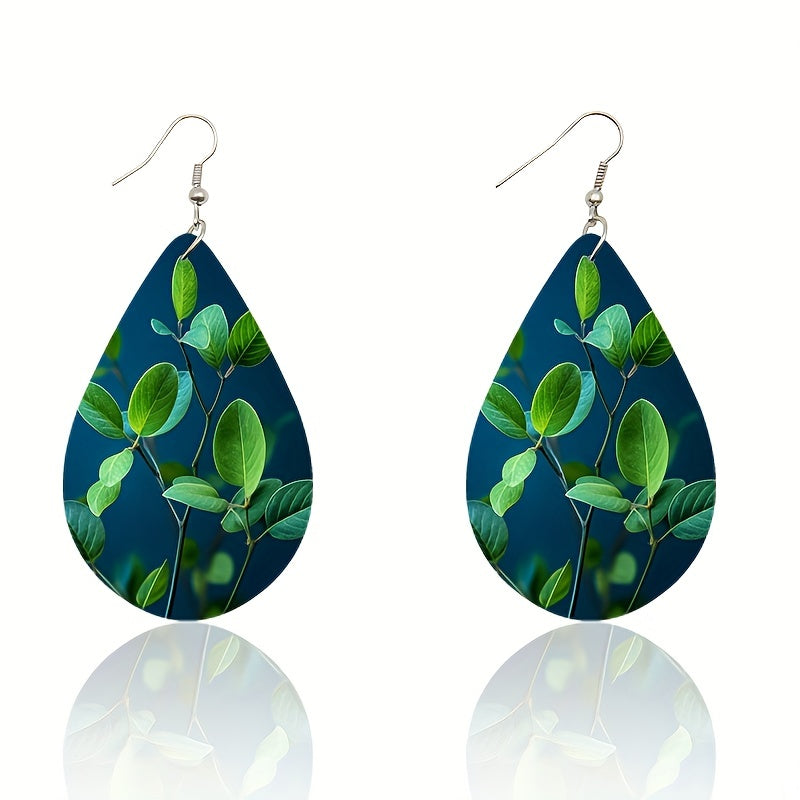 1 Pair Unique Tree of Life Wooden Earrings - Drop & Dangle Jewelry with Waterdrop Design, Flower Pattern, and Leaves Motif - Perfect Gift for Girls and Nature Lovers