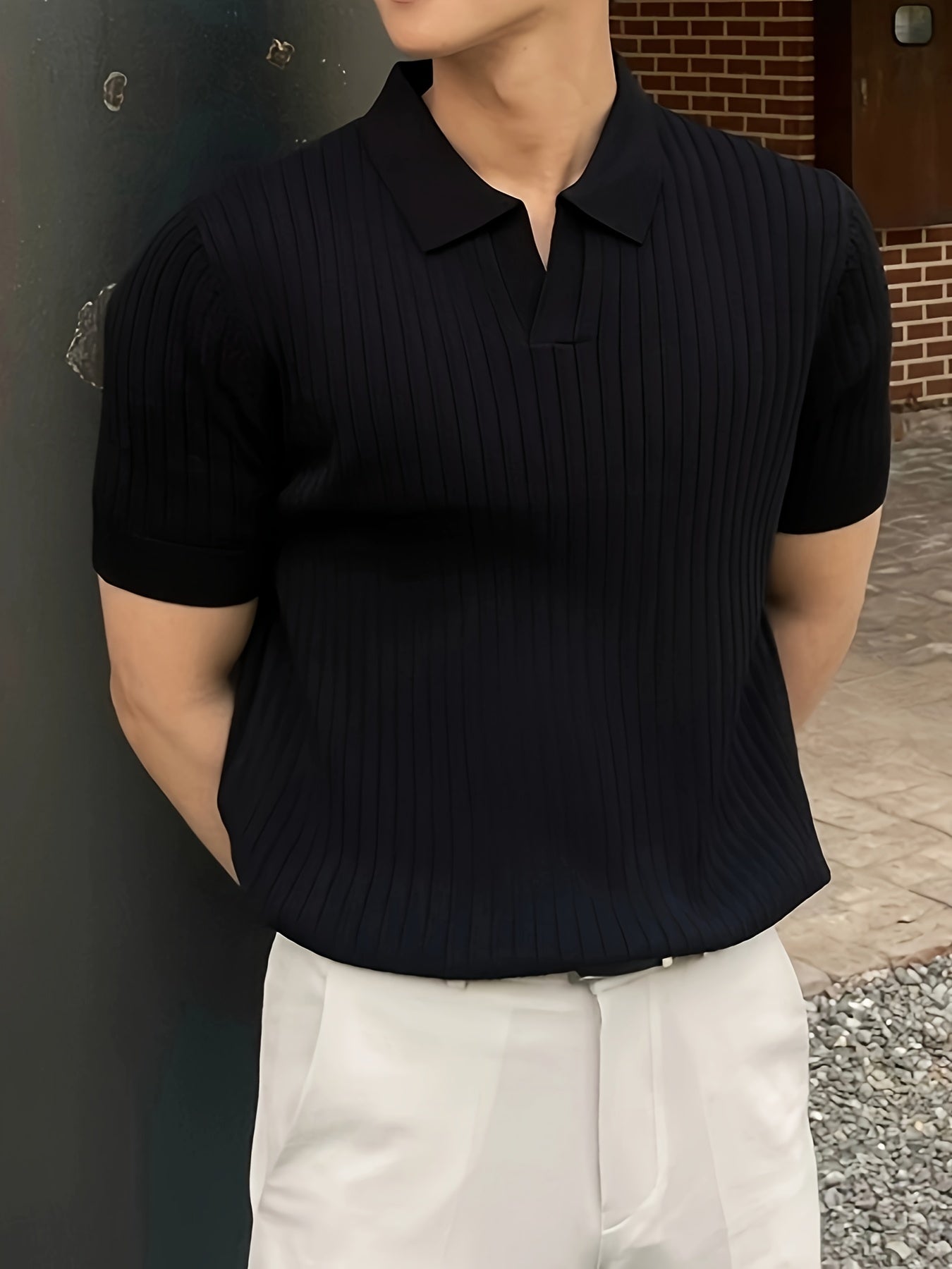 Men's Stripe Pattern Sweater, Casual Breathable Medium Stretch .