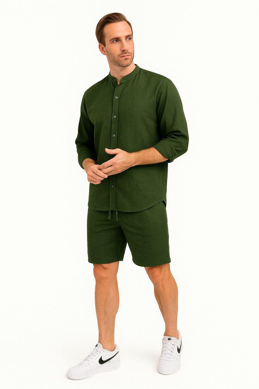 Men’s Rich Linen Old Money Formal Shirt Short Sets | MH