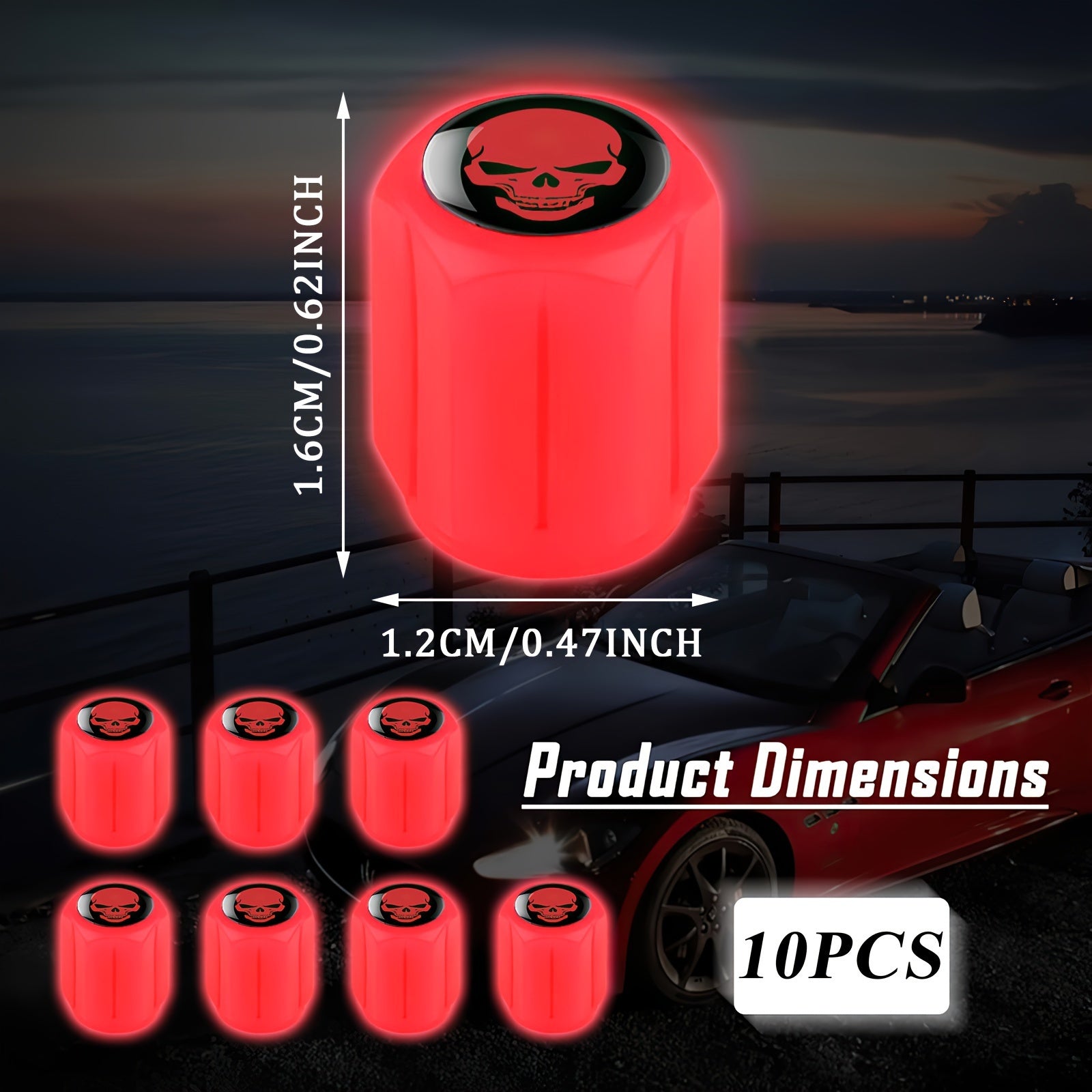 10-Pack Luminous ABS Wheel Valve Caps Night Glow for Cars, Motorcycles, Bicycles, Trucks