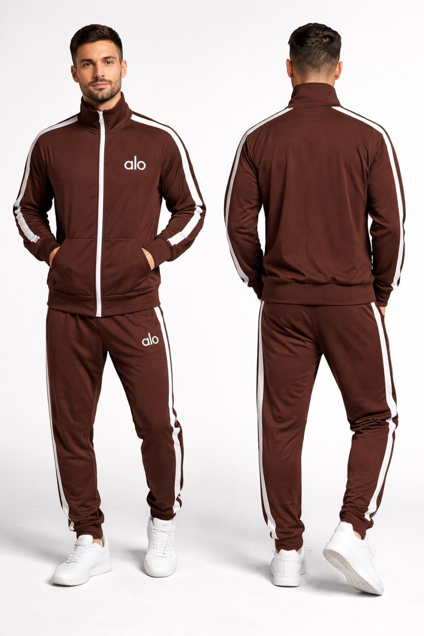 Men’s Chocolate Brown Track Suit Zip-Up Jacket & Sweatpants Side Stripes | Sizes M-XXL | MH