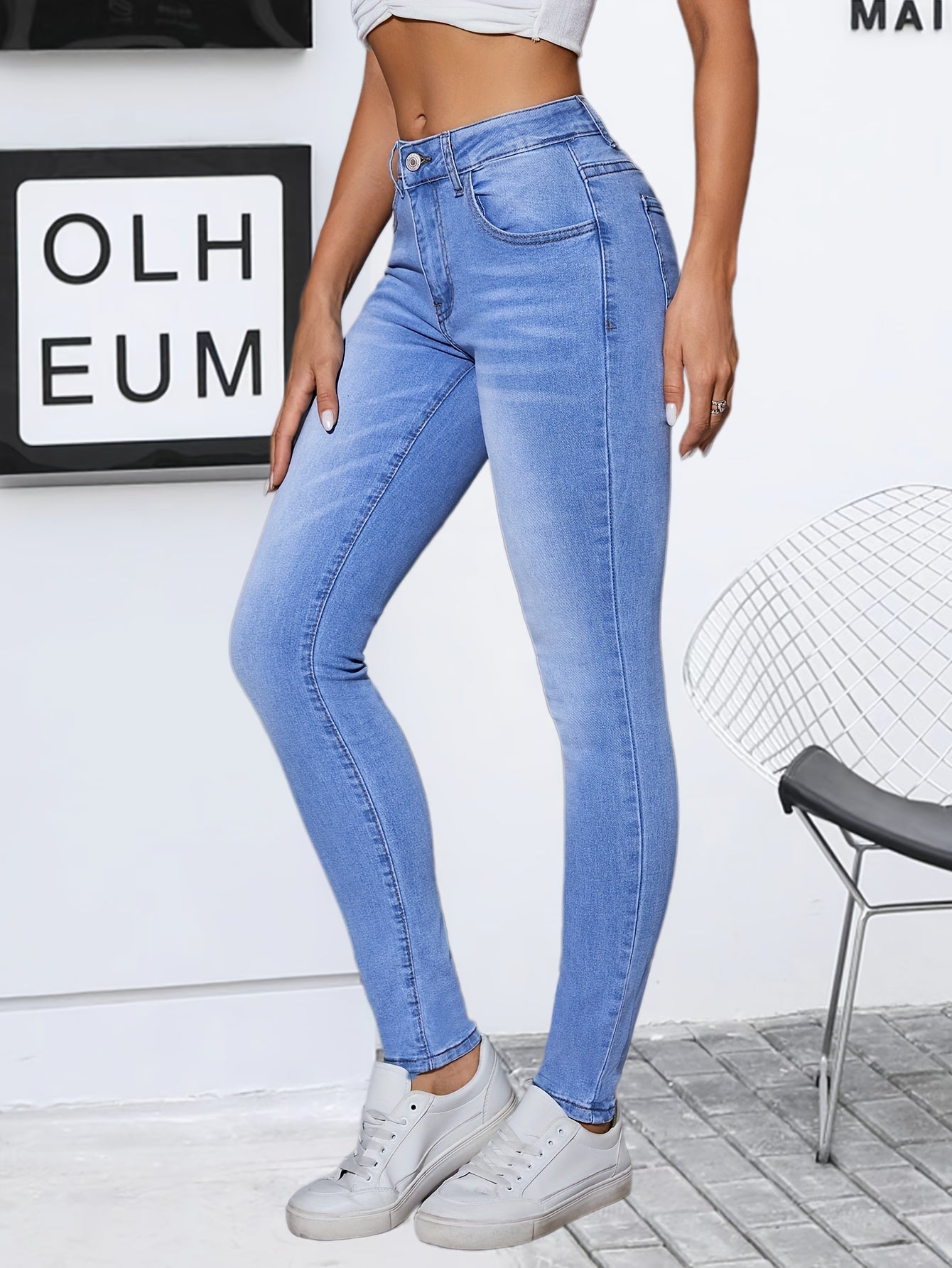 Skinny Jeans, High Waist Water Ripple Embossed Tight Denim Pants,