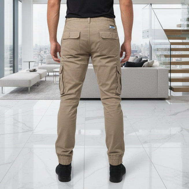 Young Men’s Khaki Cargo Joggers 17-24 Years | Stylish Multiple Pockets Jogger Pants with “G” Patch | MH