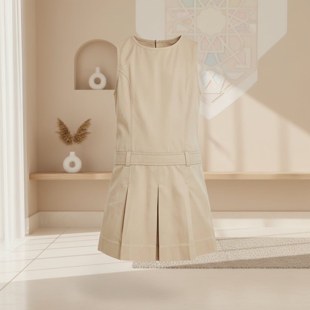 Elegant Sleeveless Pleated A-Line Dress with Belt Detail | MH Size (6-16Years)
