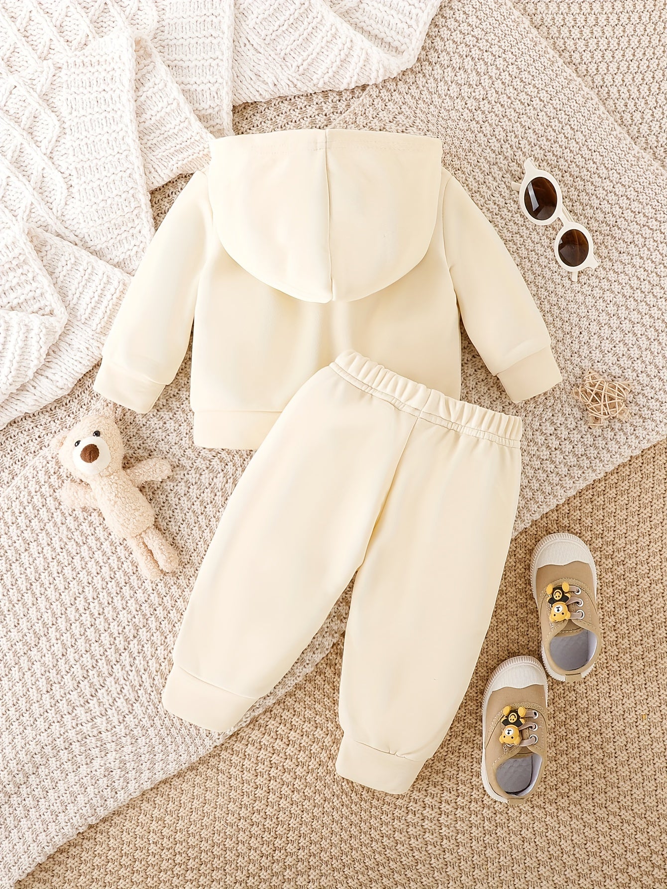 Baby Boy Cute Bear Embossed Two-pieces Set, Kids Hoodie & Pants Casual Outfits