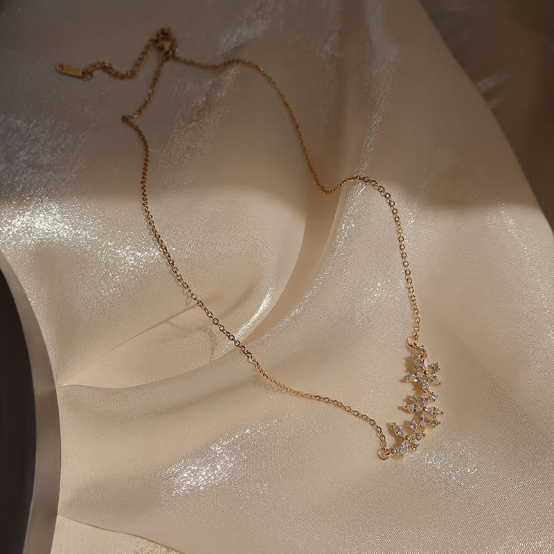 Zircon Flower Alloy Necklace For Women, Birthday Holiday Gift, Clothing Decoration, Party Accessories