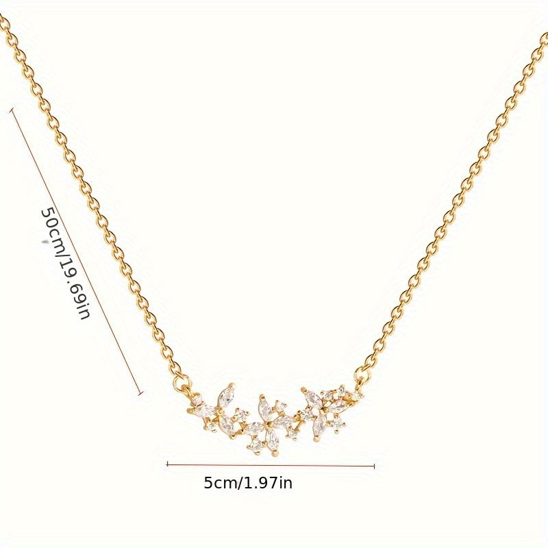 Zircon Flower Alloy Necklace For Women, Birthday Holiday Gift, Clothing Decoration, Party Accessories