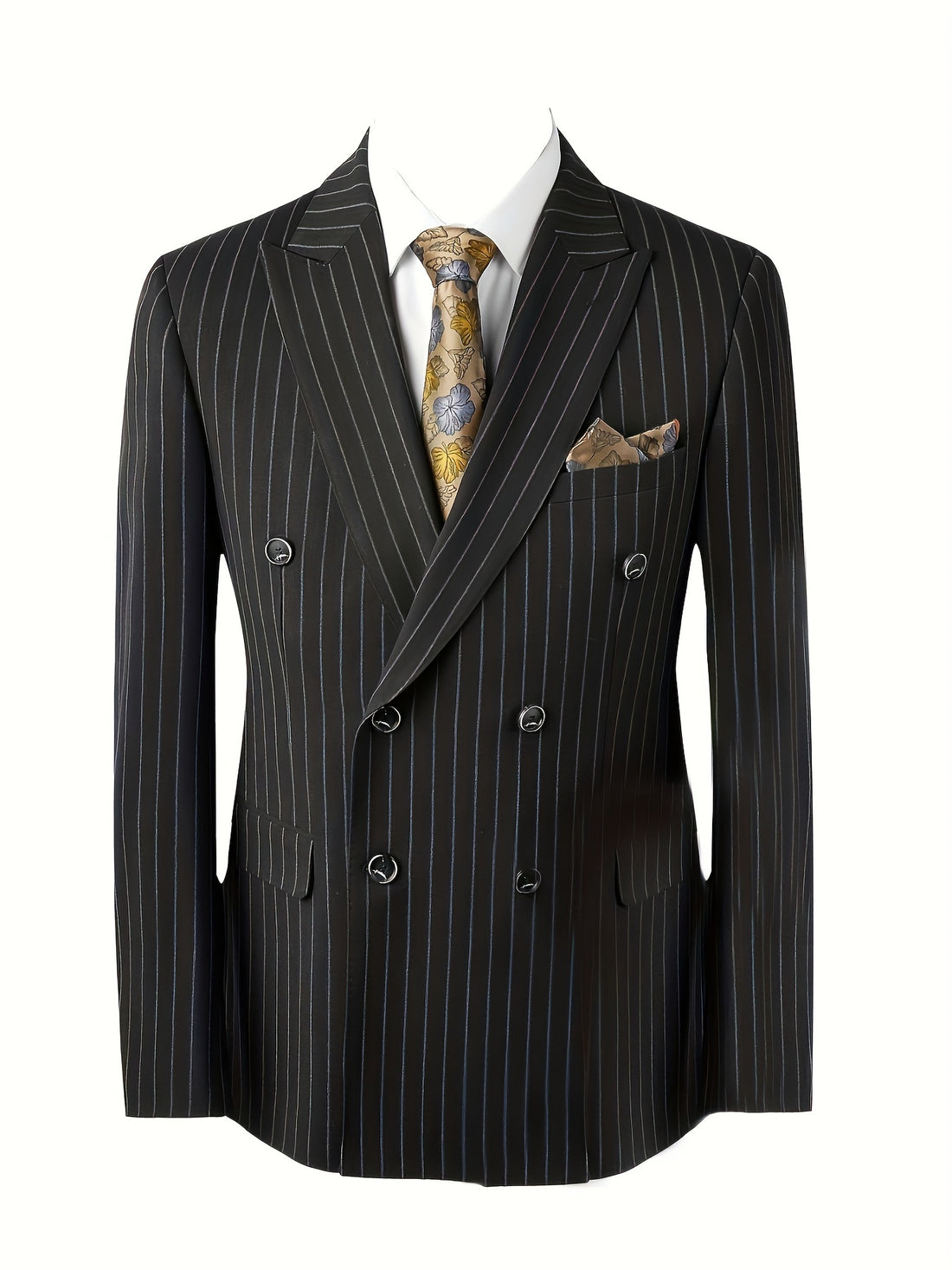 Men's Classic Striped Double-Breasted Blazer,