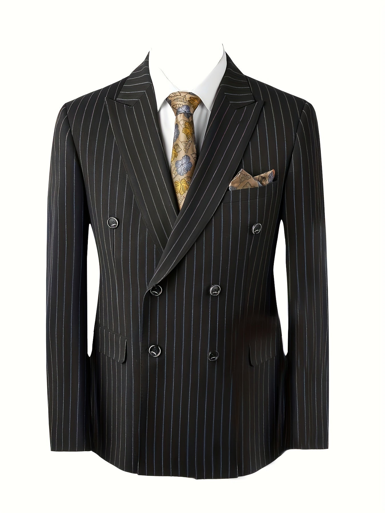 Men's Classic Striped Double-Breasted Blazer,