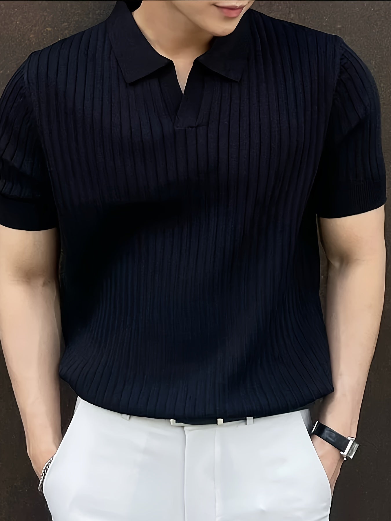 Men's Stripe Pattern Sweater, Casual Breathable Medium Stretch .
