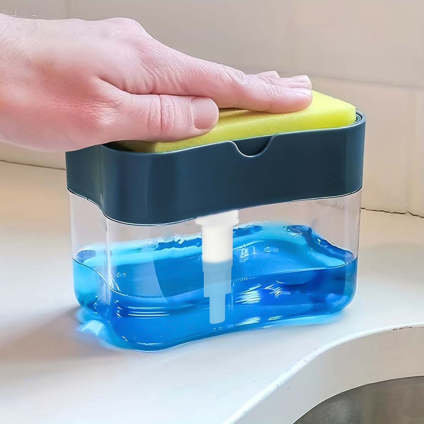 1pc Modern ABS Plastic Dish Soap Dispenser with Sponge Holder,