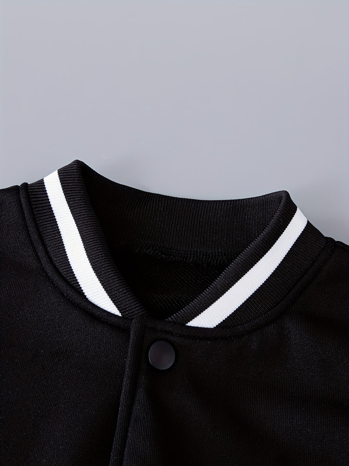 Letter Patched Kid's Baseball Jacket, Button Front Long Sleeve Top,