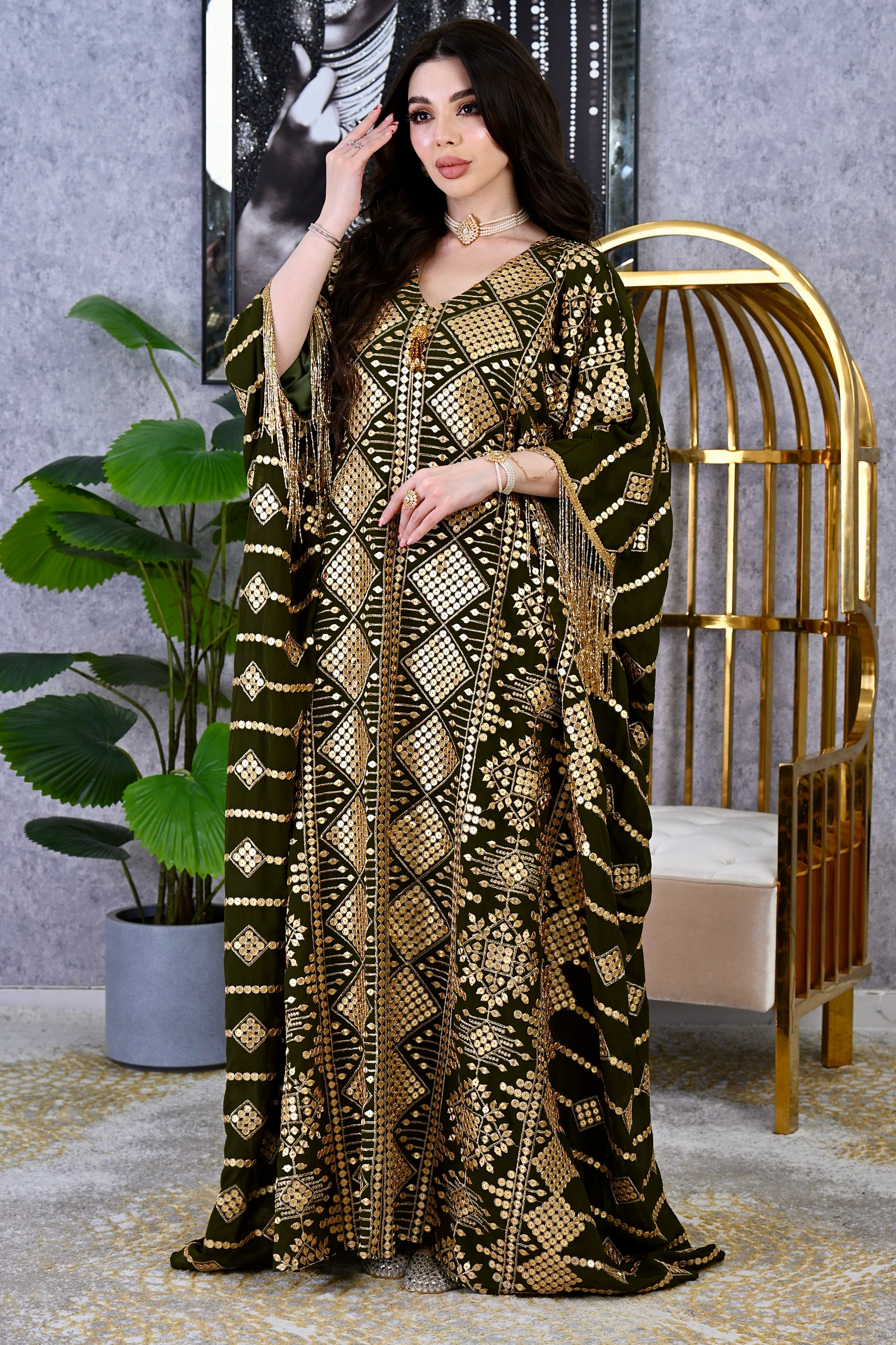 Elite Royal Embroidered Kaftan Gown – Luxury Hand-Crafted Evening Dress | 4 Colors | Sizes M-XXL | MH