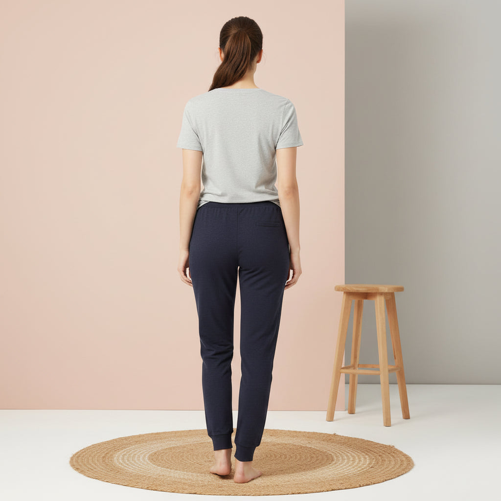 Women's Navy Blue Drawstring Jogger Pants – Comfortable Casual Lounge Sweatpants | MH