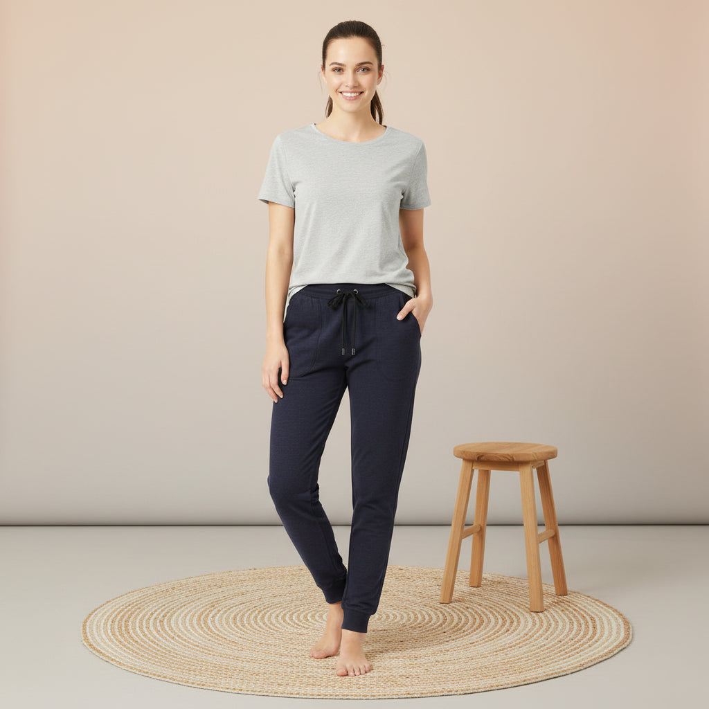 Women's Navy Blue Drawstring Jogger Pants – Comfortable Casual Lounge Sweatpants | MH