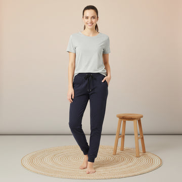 Women's Navy Blue Drawstring Jogger Pants – Comfortable Casual Lounge Sweatpants | MH