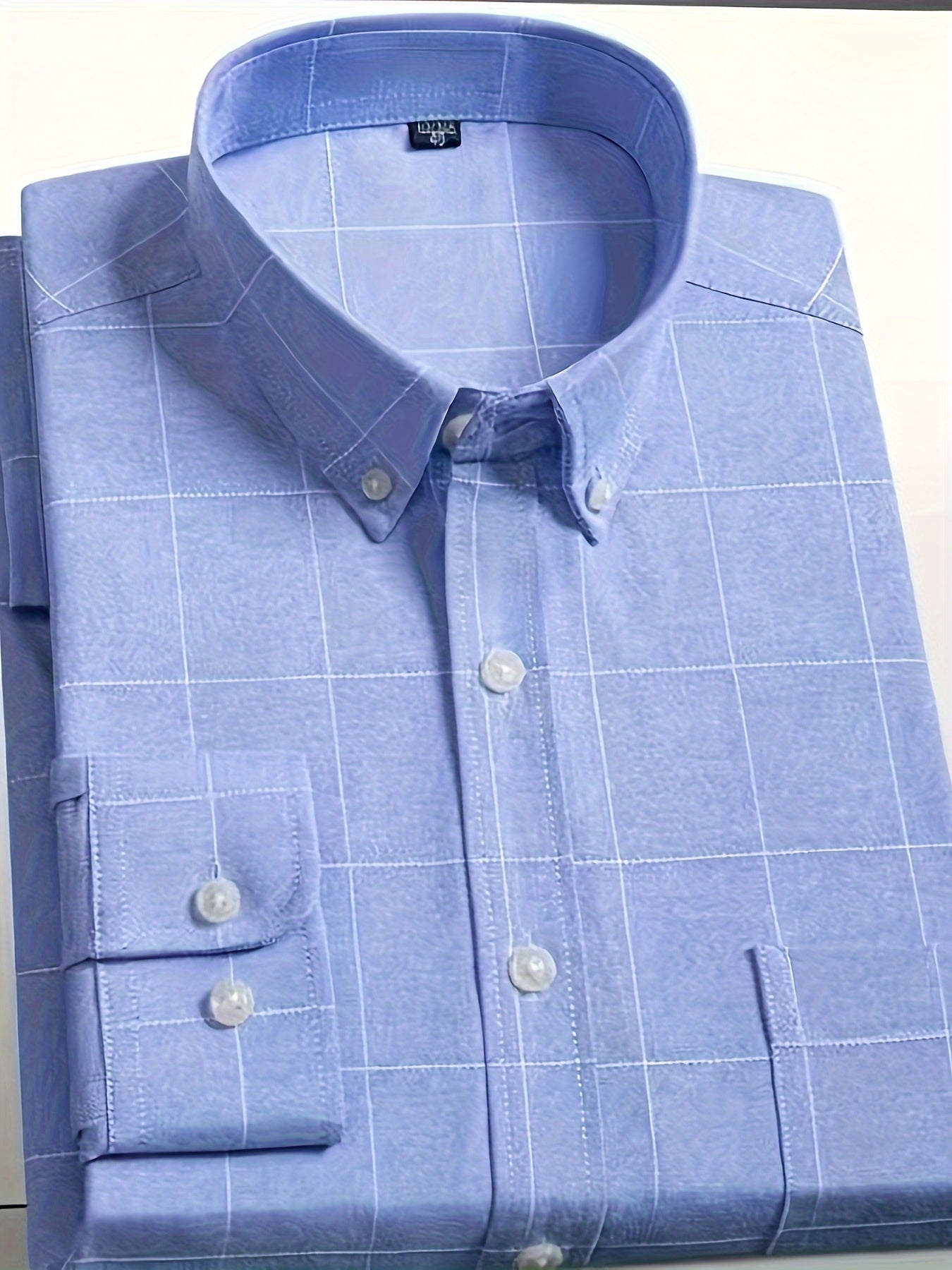 Men's Plaid Lapel Collar Dress Shirts, Long Sleeve Casual Button.