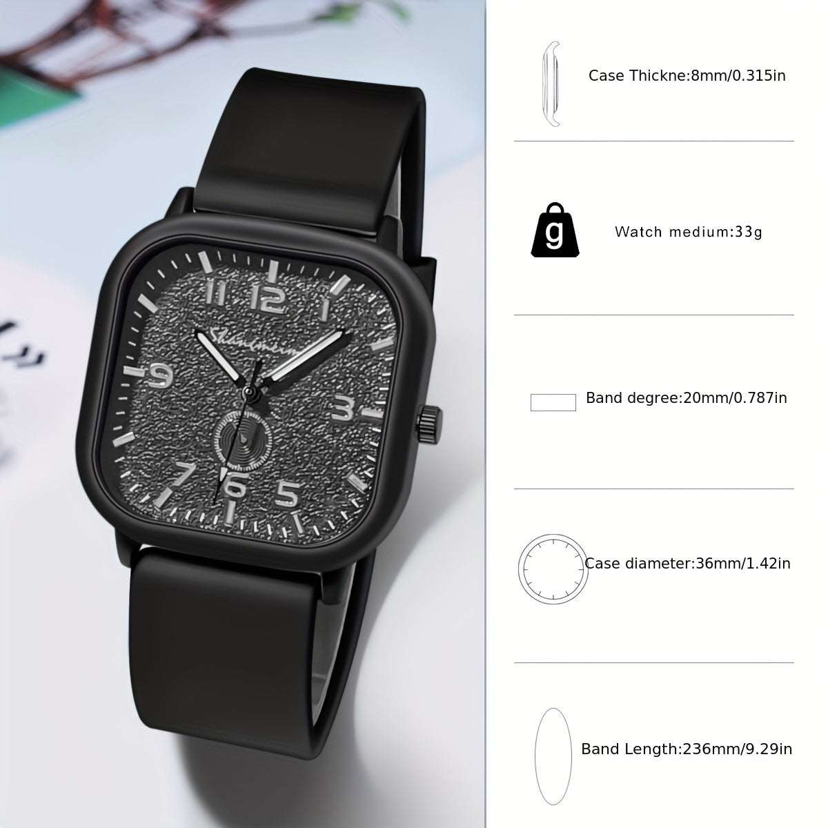 Casual Square Quartz Watch Minimalist Fashion Analog Silicone Band Wrist Watch For Men Women Students