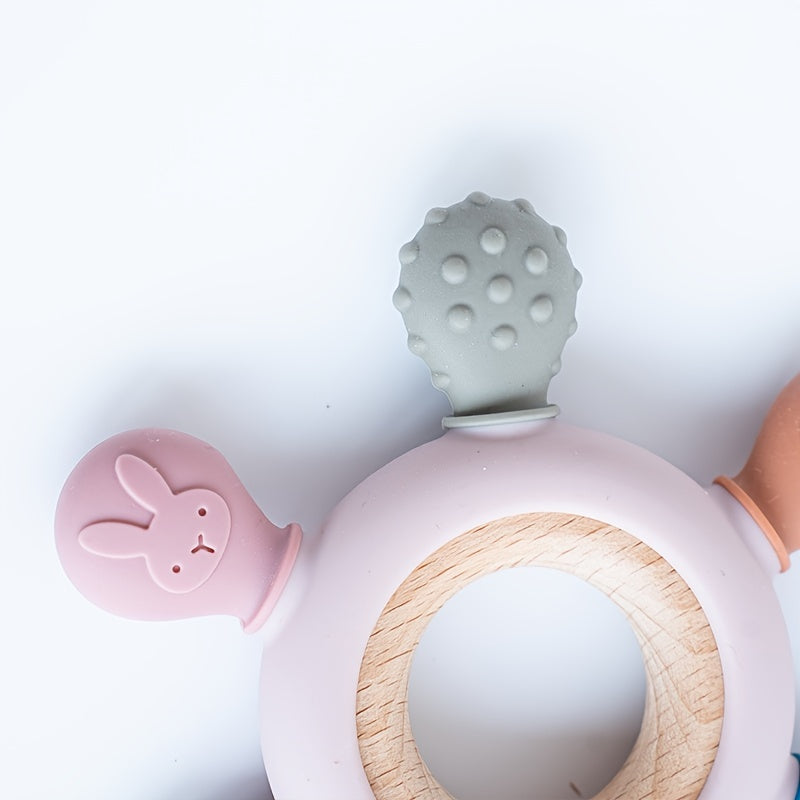 1pc Silicone Baby Teether, Rudder Shape Wooden Teether Ring, Touch Training BPA Free Newborn Chew Toy, Children's Dental Care Teething Toy, Halloween, Thanksgiving And Christmas Gift