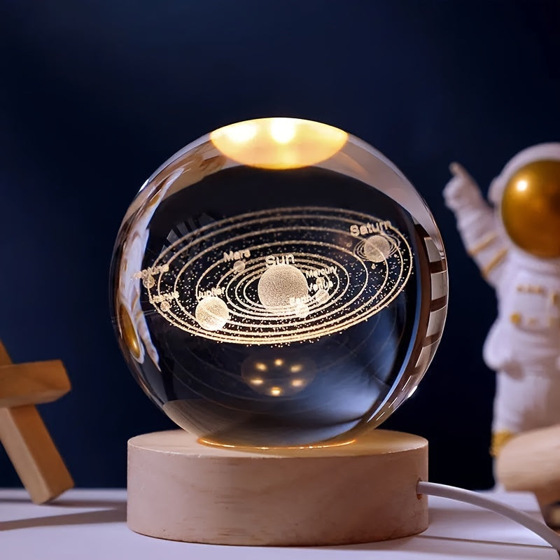 1pc 3D Crystal Ball Night Light with Yellow Warm Galaxy & Planet Pattern, Birthday Gift Idea