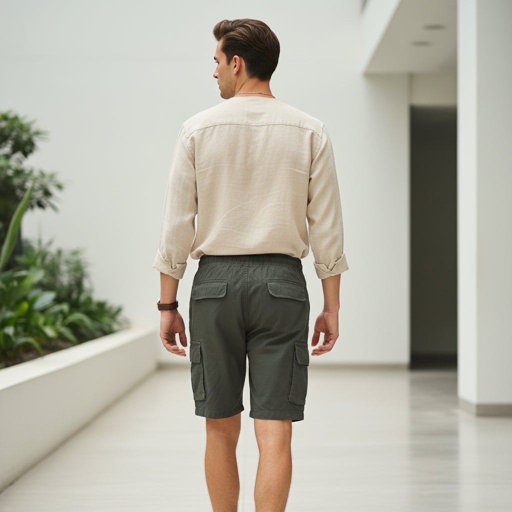 Men’s Olive Green Cargo Shorts 17-24 Years - Casual Drawstring Summer Shorts with Pockets | MH