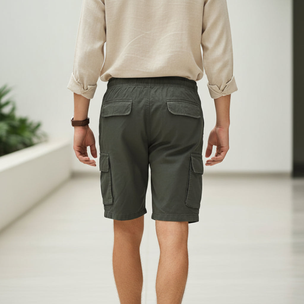 Men’s Olive Green Cargo Shorts 17-24 Years - Casual Drawstring Summer Shorts with Pockets | MH