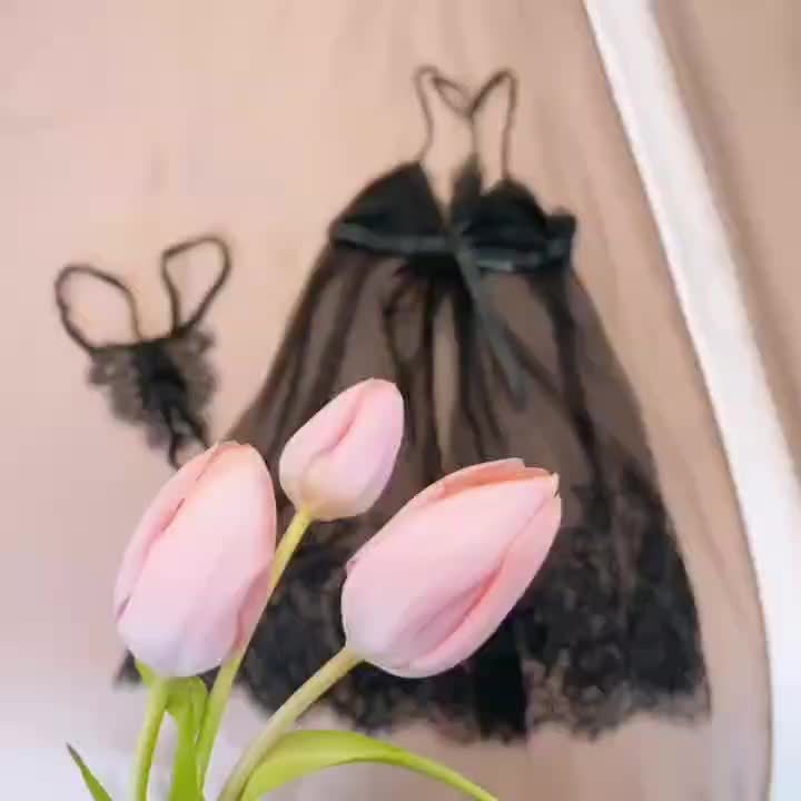 Solid Lace Semi Sheer Lingerie Set, /MH