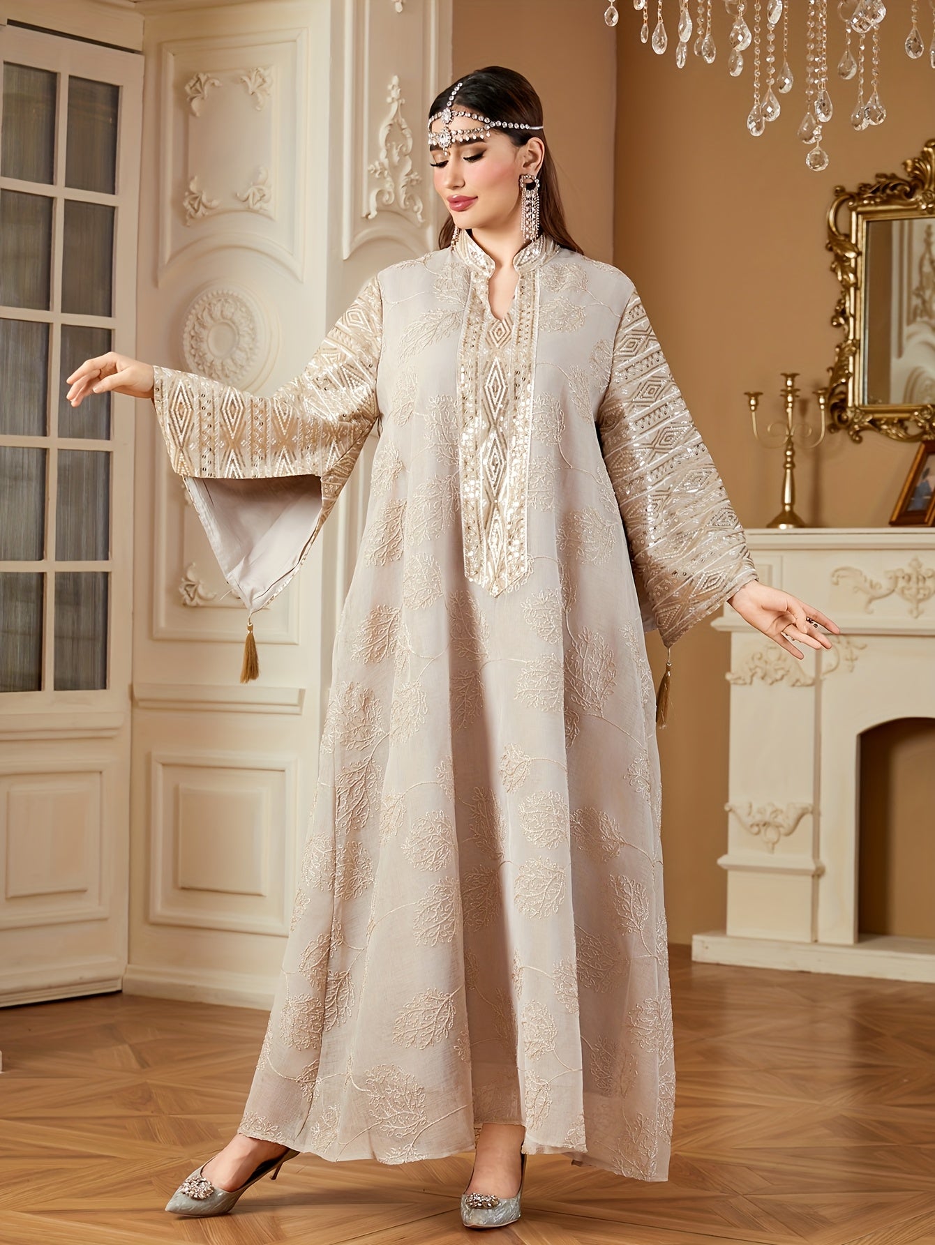 Elegant Black & Golden Decorated Kaftan for Women - ./MH