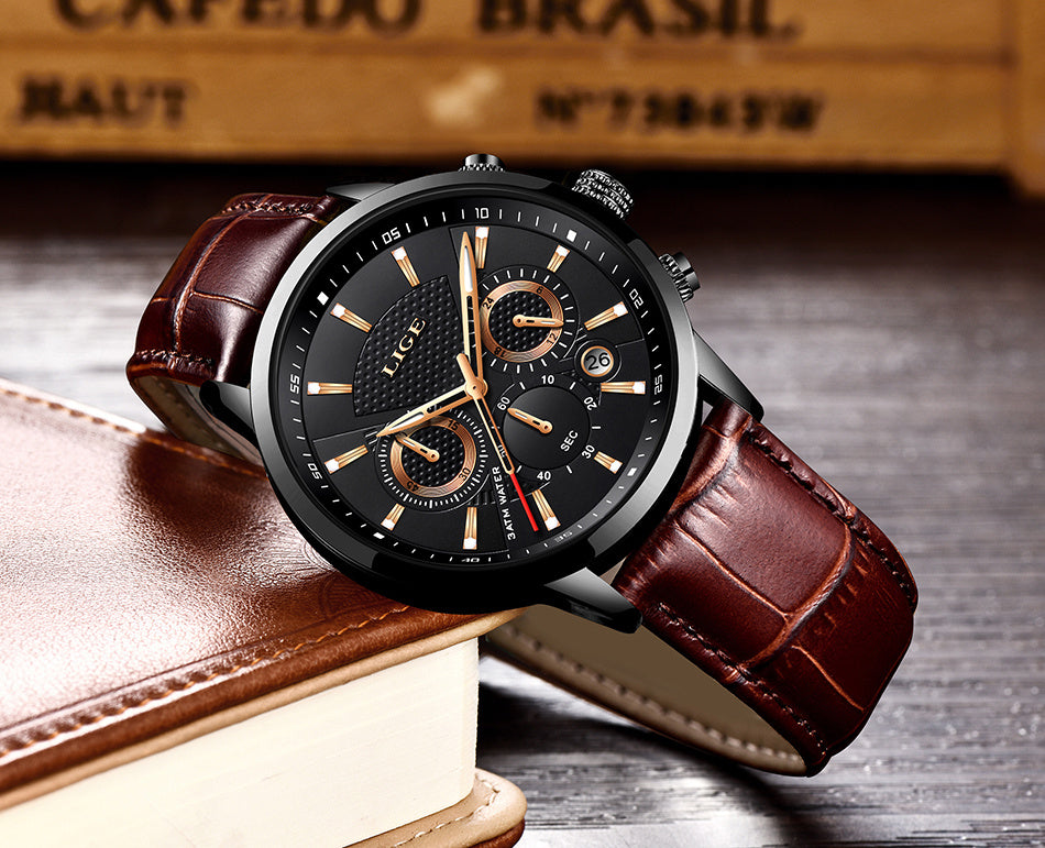 Watches Mens  LIGE Top Brand Luxury Casual Faux Leather Quartz Men's