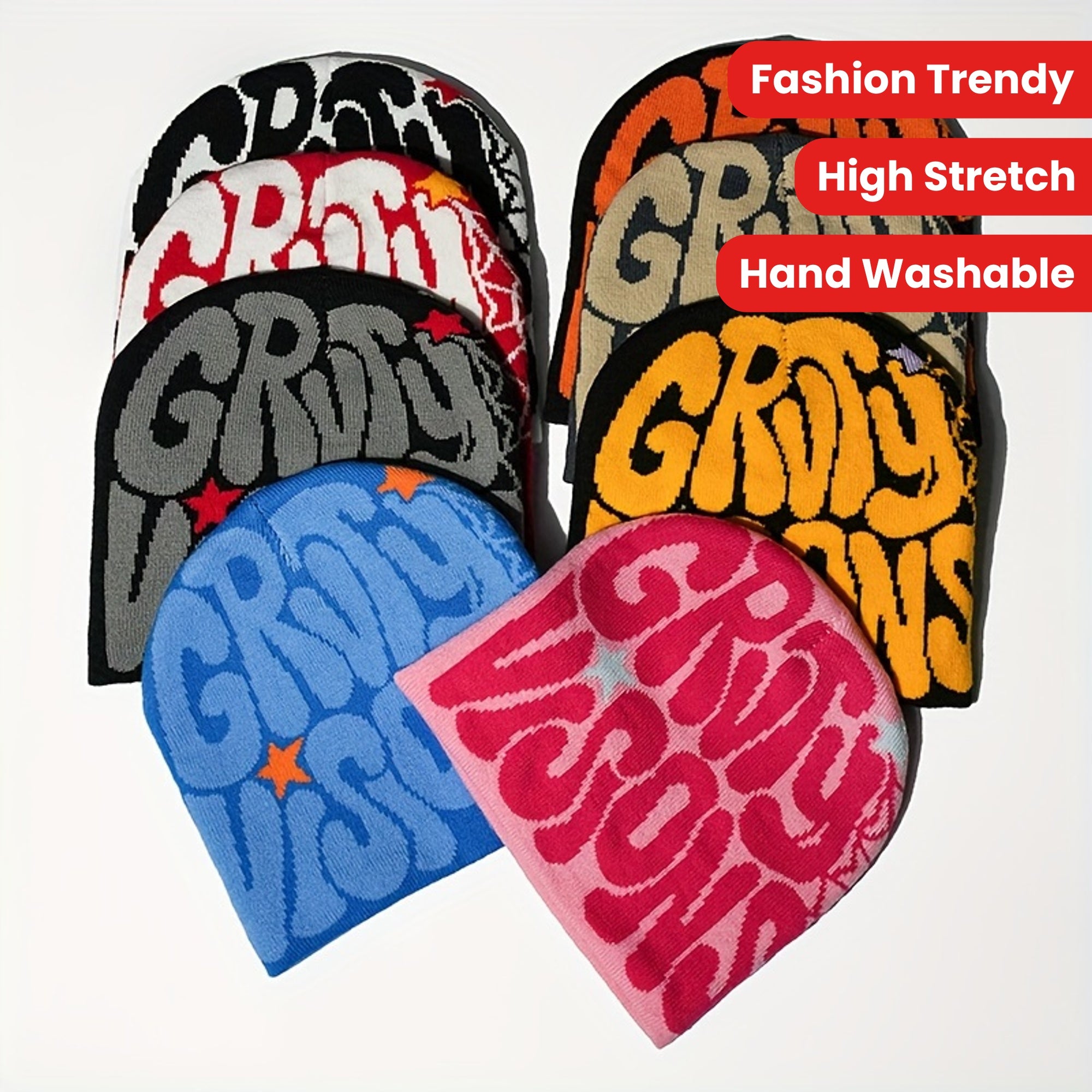 Unisex Alphabet Embroidered Knit Beanie Hat Casual Acrylic Stretch