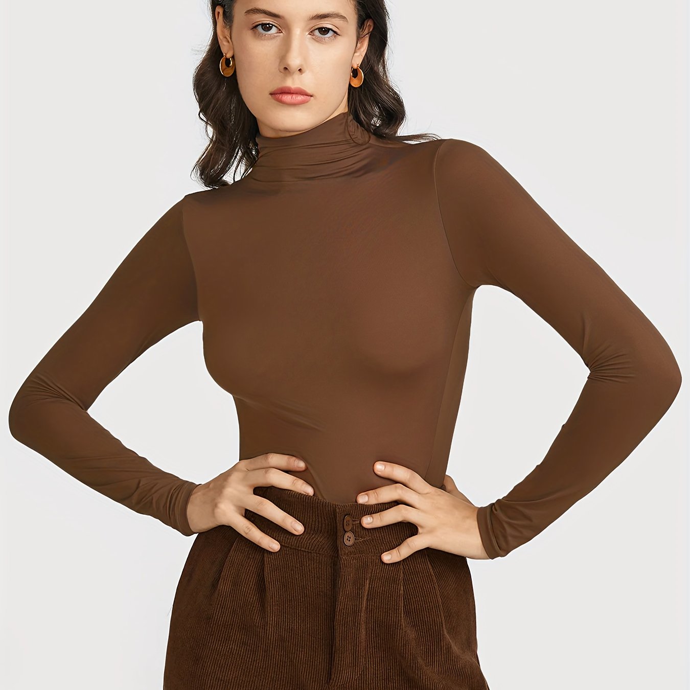 Women's High Neck Long Sleeve Turtleneck Top .