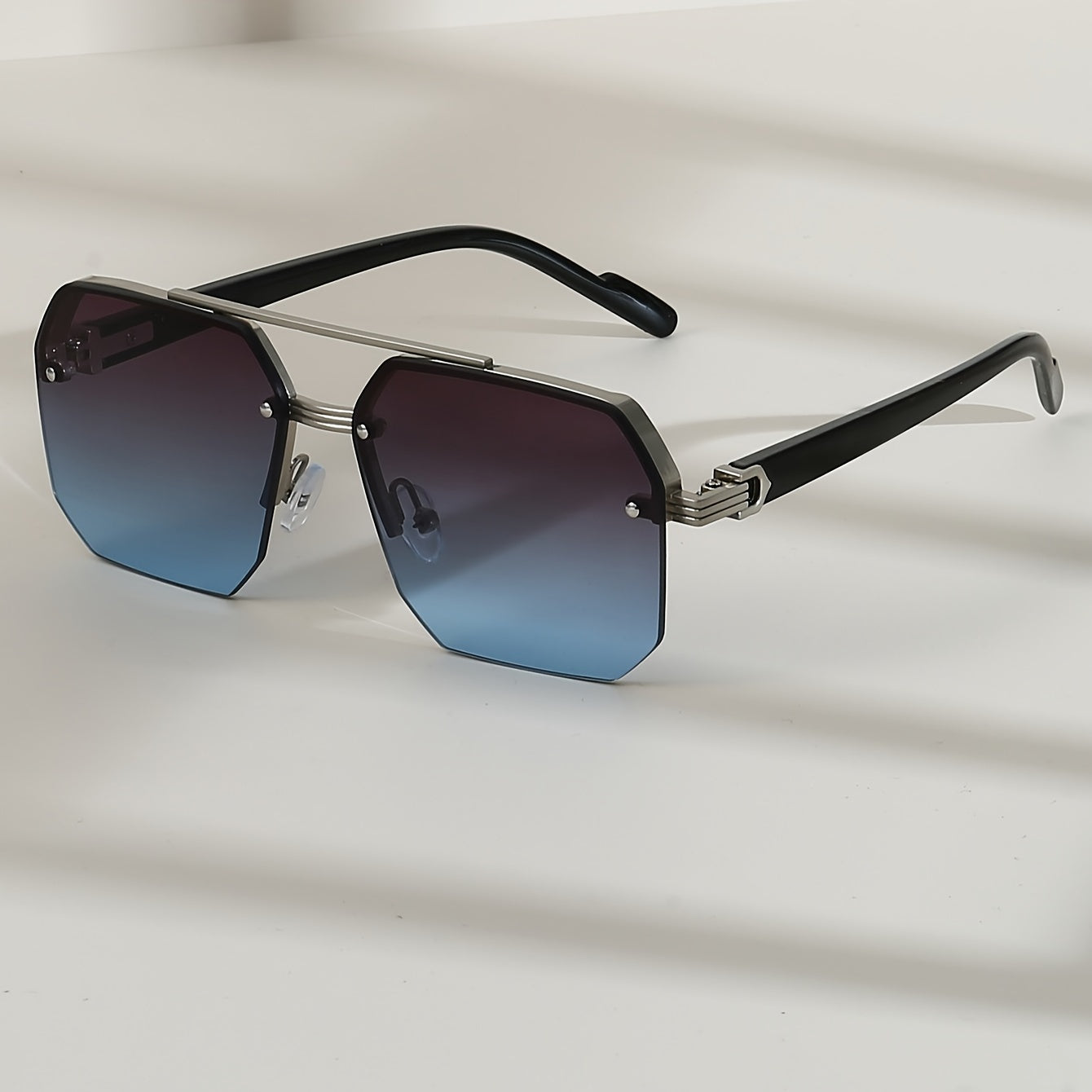 Unisex Semi-Rimless Glasses, Large Frame With Double Beam.