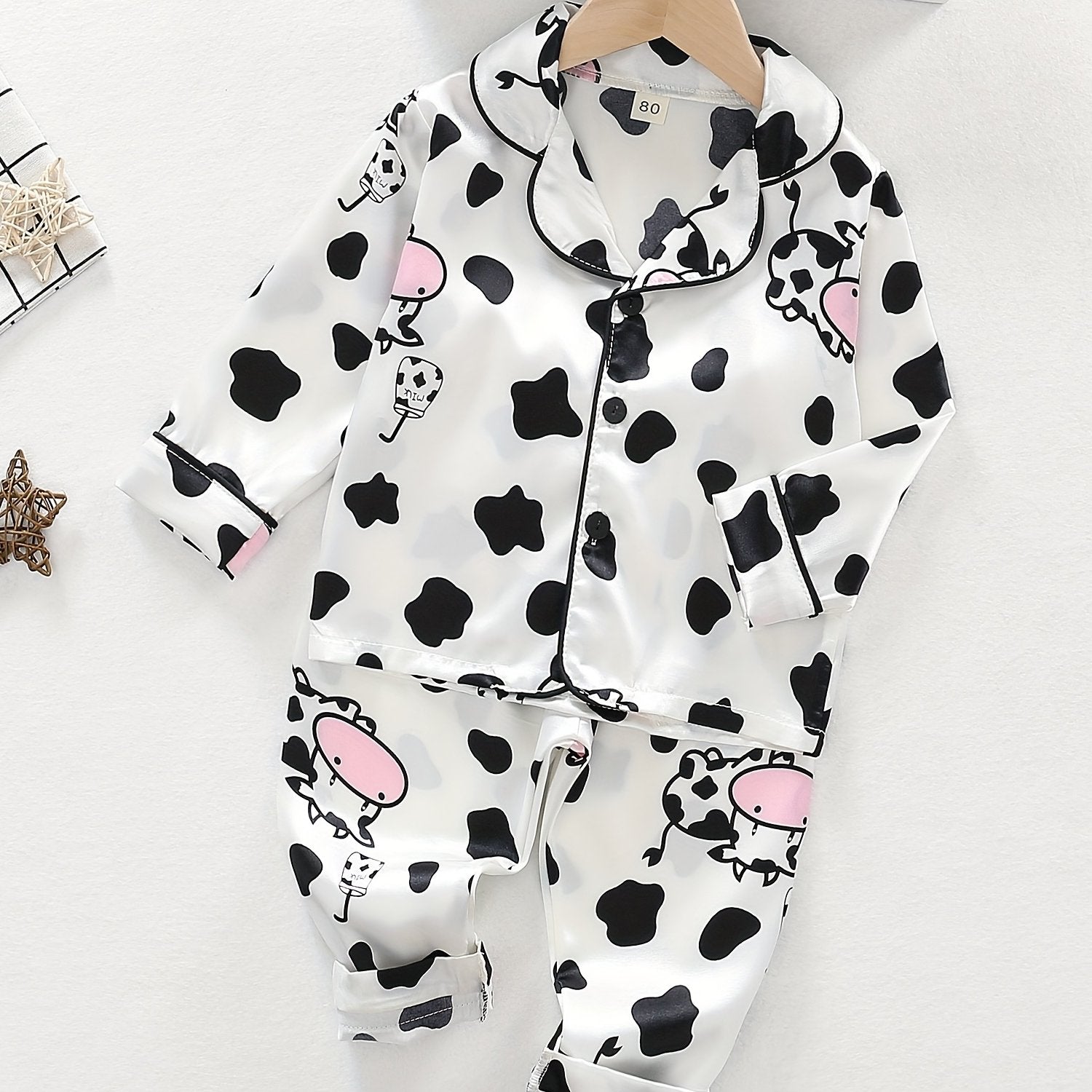 Cow Pattern Kid's Pajamas 2pcs, Long Sleeve Top
