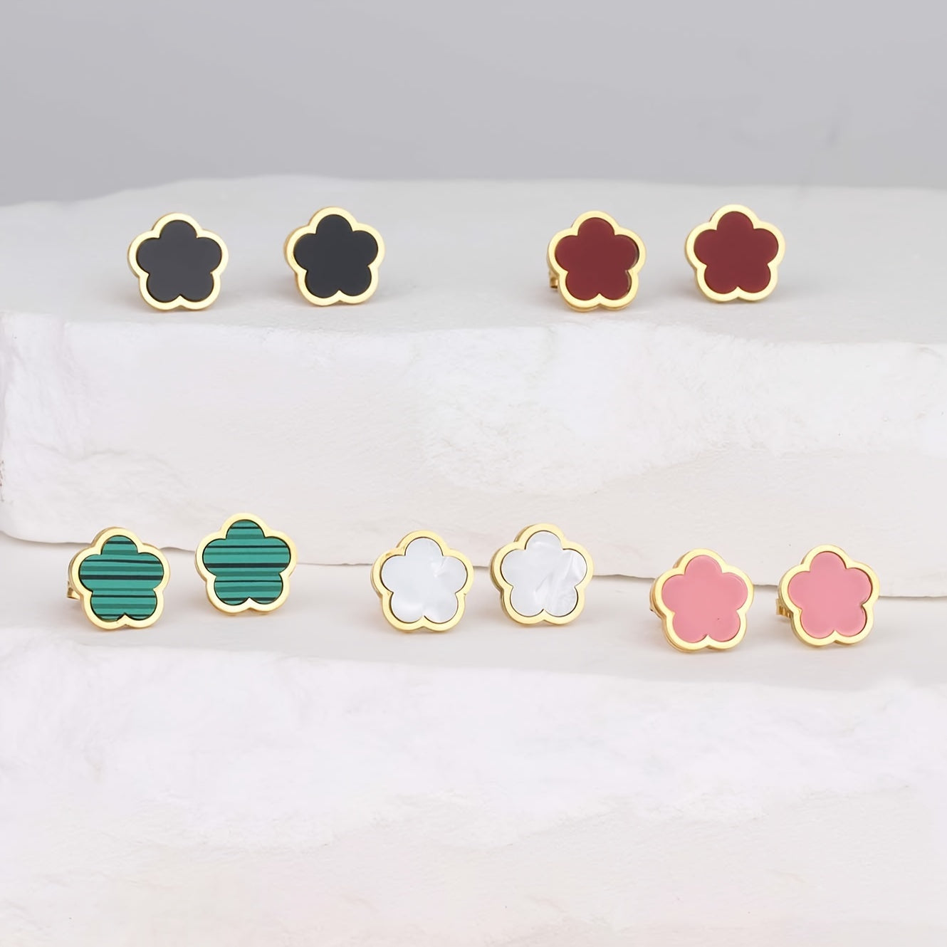 Simple Lucky Flower Design Stud Earrings Stainless Steel Jewelry Elegant Leisure Style Suitable For Women Daily Wear