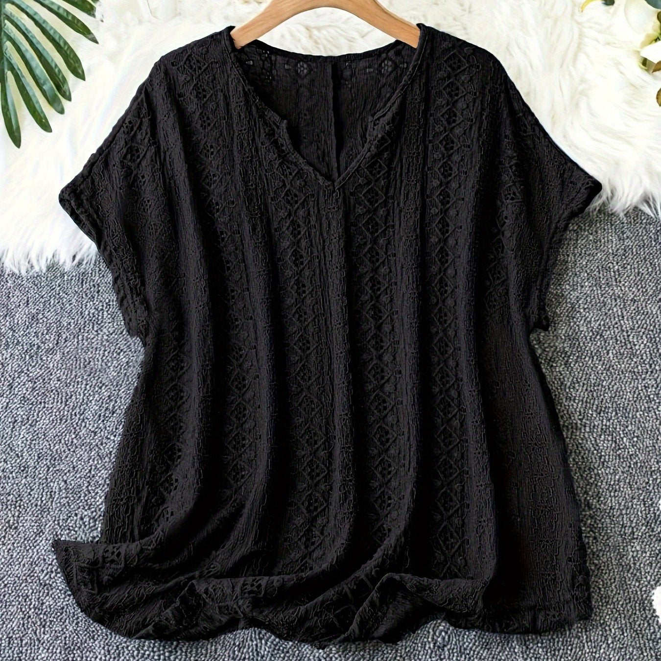 Plus Size - Women'S Elegant V-Neck Bat Sleeve T-Shirt - Slim Fit,