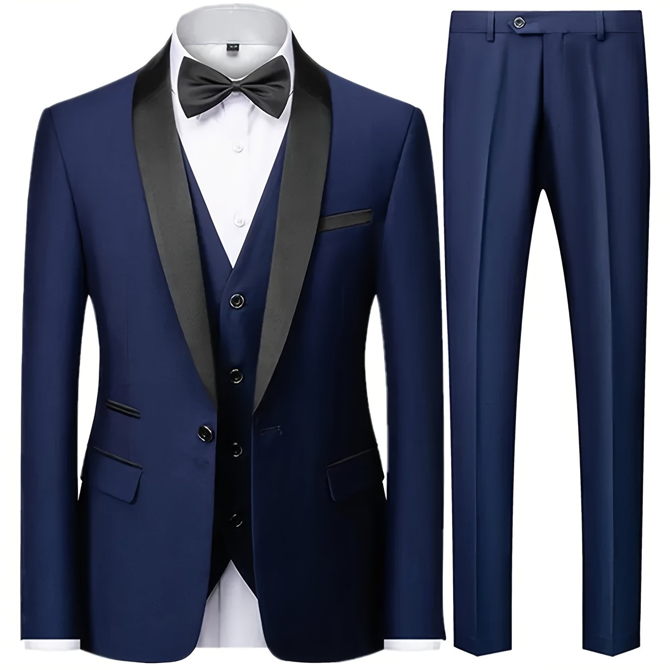 3pcs Classic Dress Suit Set For Men, Shawl Lapel Collar Buttoned Blazer,