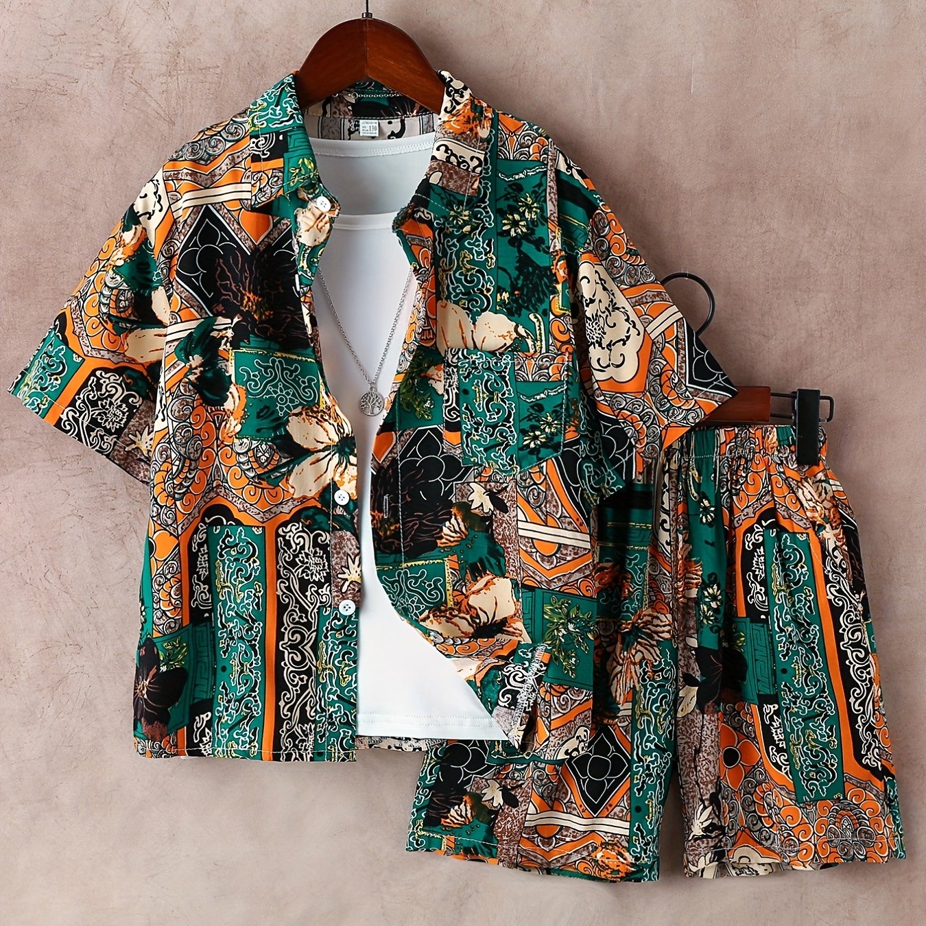 Boys Flower Print Outfit Short Sleeves Button Down Shirt .