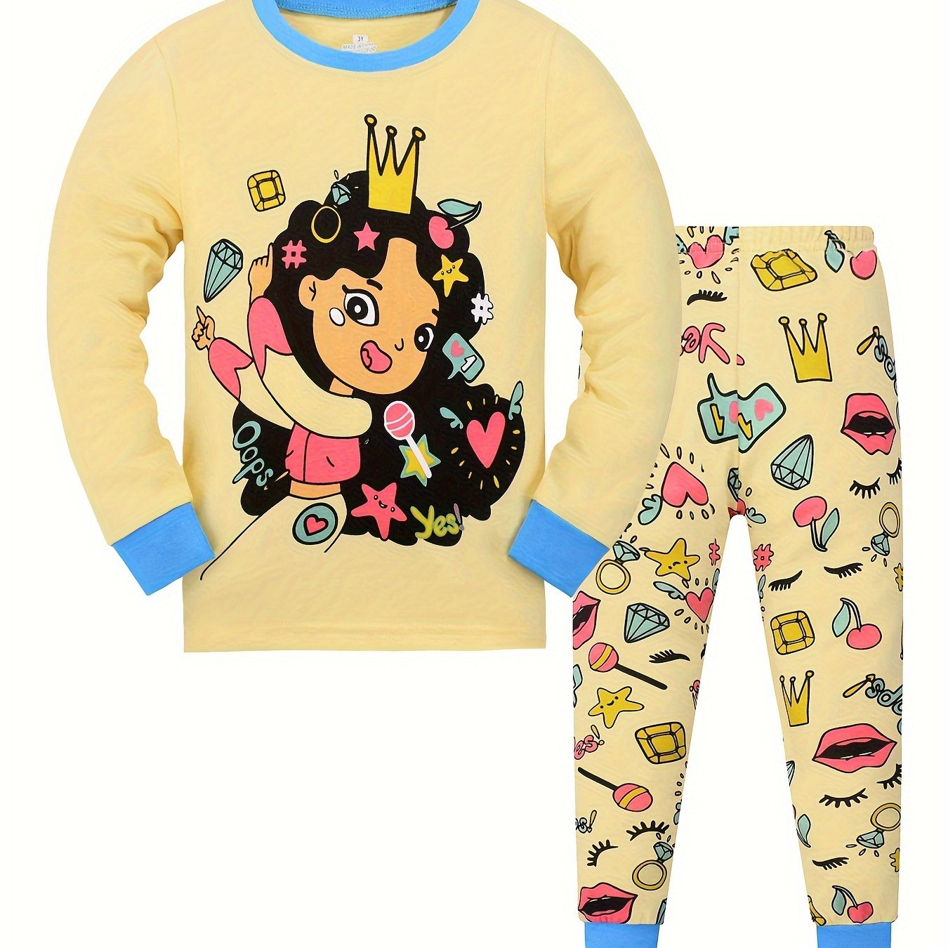Kid's 2pcs Pajamas, Long Sleeve Top & Pants Set,
