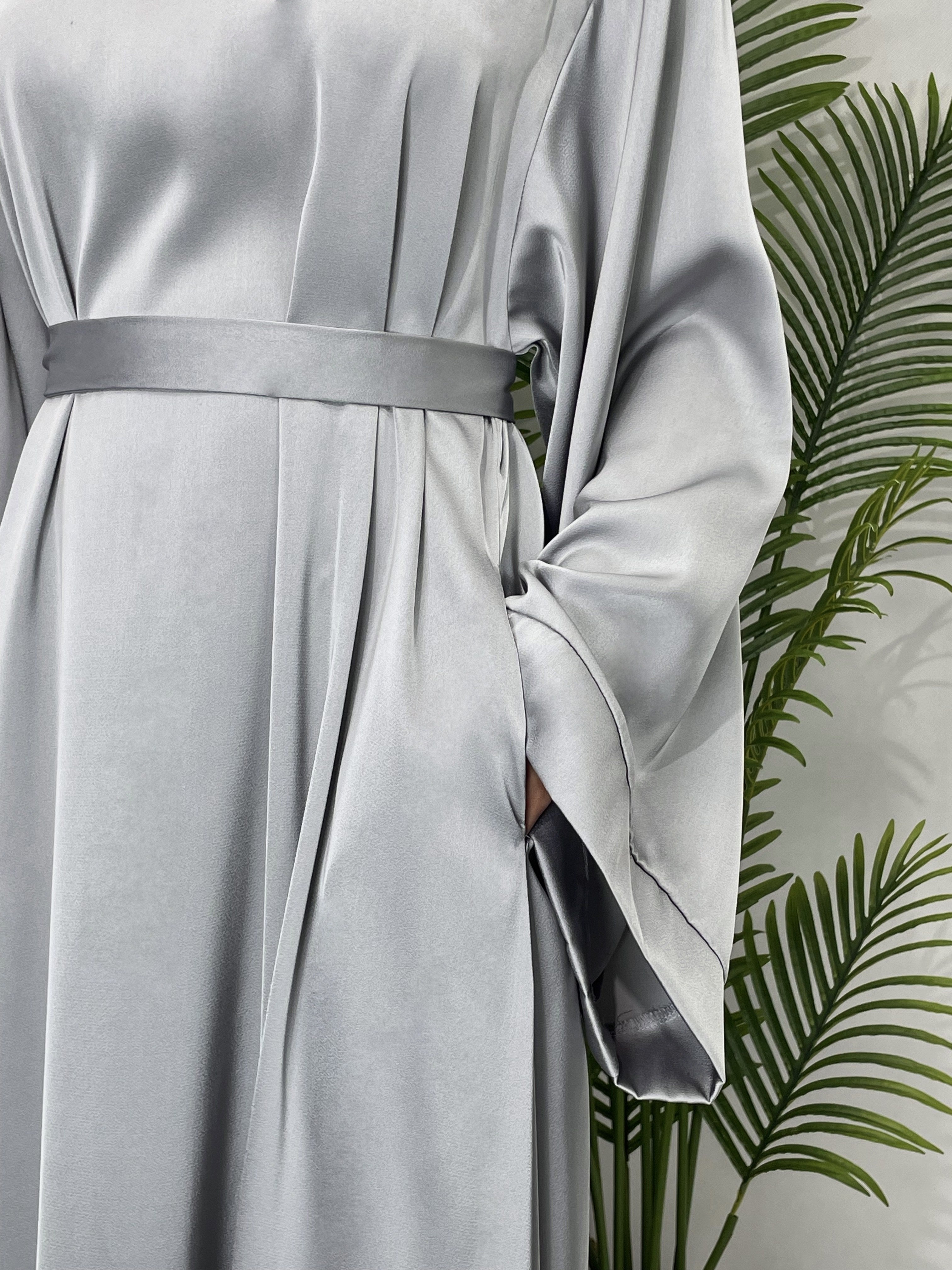 Solid Maxi Kaftan Abaya, Modest Crew Neck Long Sleeve ./MH