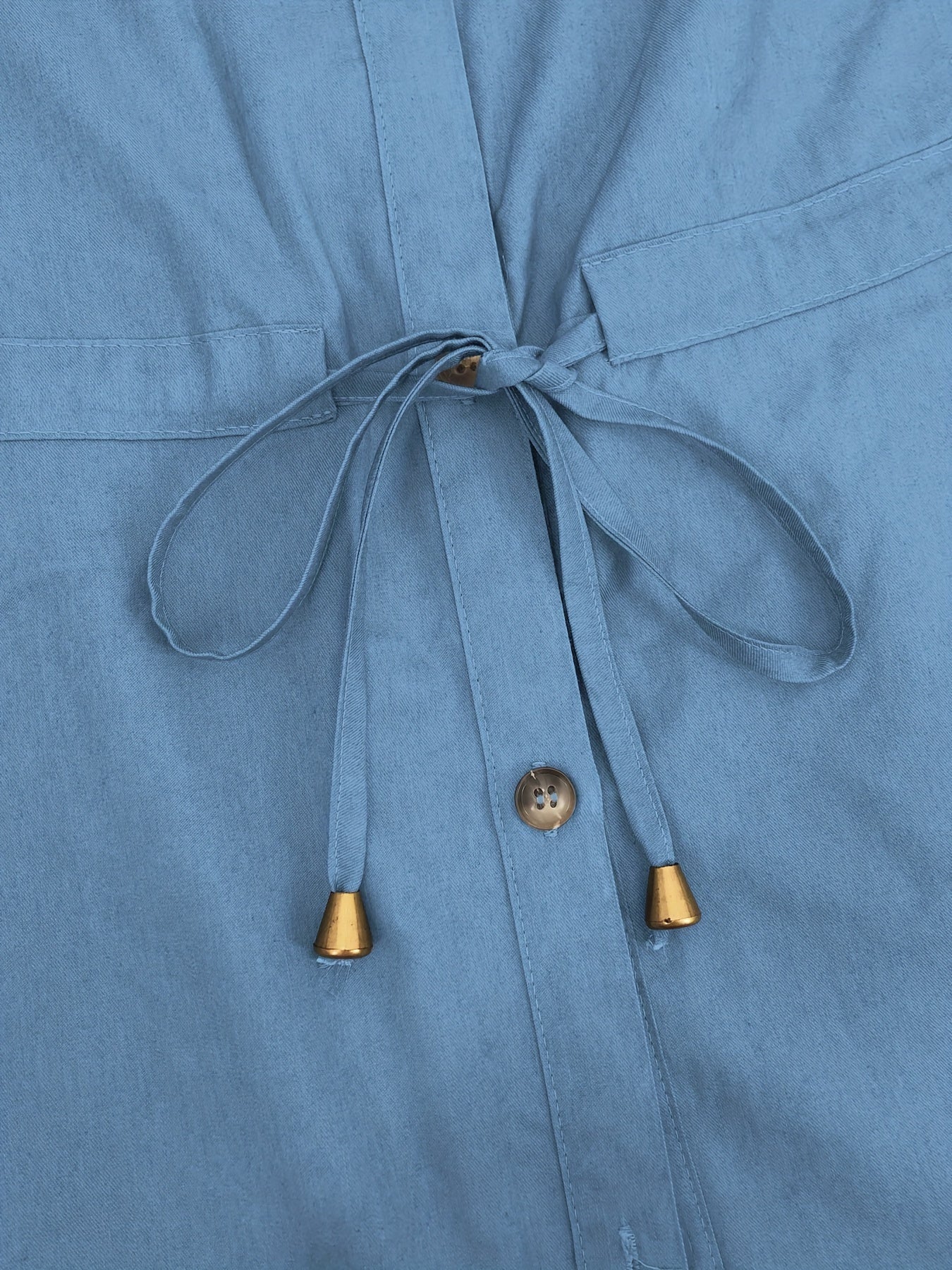 Solid Button Front Kaftan, Casual Long Sleeve Ruffle Hem Dress Without Hijab, /MH