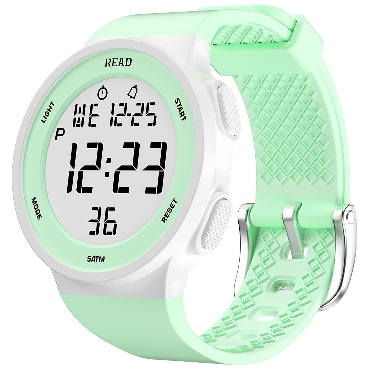 Cute Round Digital Watch, Stainless Steel Strap, Chronograph.